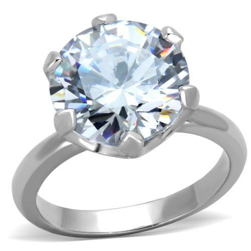 TK1823 - High polished (no plating) Stainless Steel Ring with AAA Grade CZ  in Clear-0