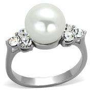 TK1824 - High polished (no plating) Stainless Steel Ring with Synthetic Pearl in White-0