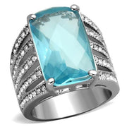 TK1826 - High polished (no plating) Stainless Steel Ring with Synthetic Synthetic Glass in Sea Blue-0