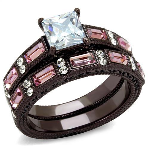 TK1829DC - IP Dark Brown (IP coffee) Stainless Steel Ring with AAA Grade CZ  in Clear-0