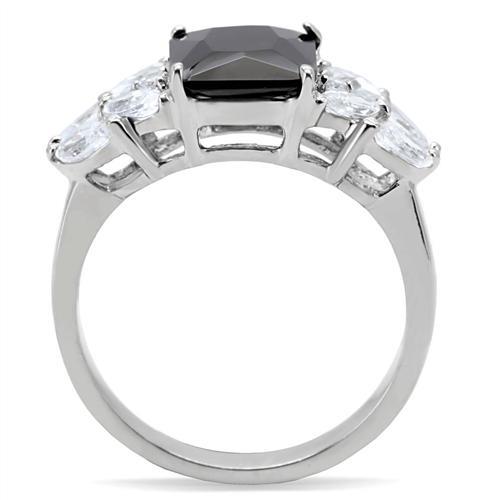 TK182 - High polished (no plating) Stainless Steel Ring with AAA Grade CZ  in Jet-3