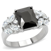TK182 - High polished (no plating) Stainless Steel Ring with AAA Grade CZ  in Jet-0