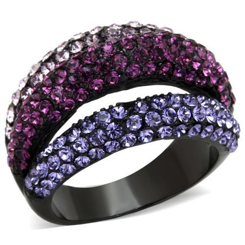 TK1831 - IP Black(Ion Plating) Stainless Steel Ring with Top Grade Crystal  in Multi Color-0