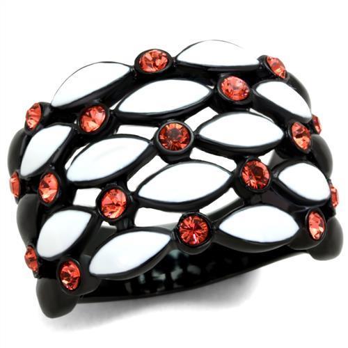 TK1832 - IP Black(Ion Plating) Stainless Steel Ring with Top Grade Crystal  in Garnet-0