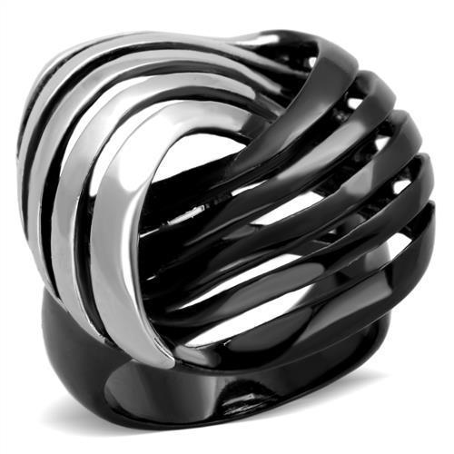 TK1843 - Two-Tone IP Black (Ion Plating) Stainless Steel Ring with No Stone-0