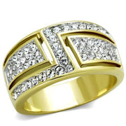 TK1845 - Two-Tone IP Gold (Ion Plating) Stainless Steel Ring with Top Grade Crystal  in Clear-0