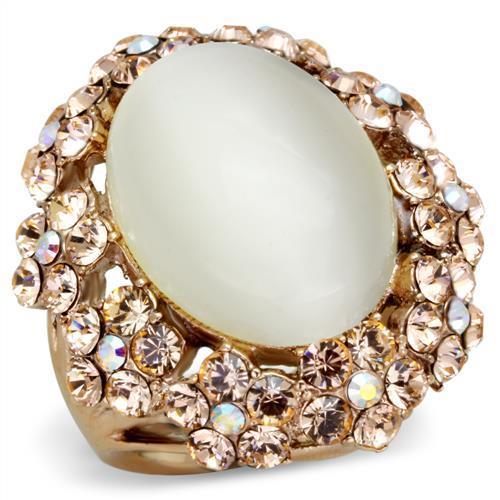 TK1846 - IP Rose Gold(Ion Plating) Stainless Steel Ring with Synthetic Cat Eye in White-0