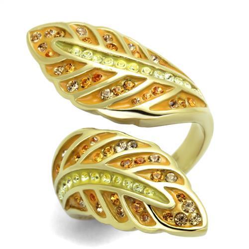 TK1849 - IP Gold(Ion Plating) Stainless Steel Ring with Top Grade Crystal  in Multi Color-0