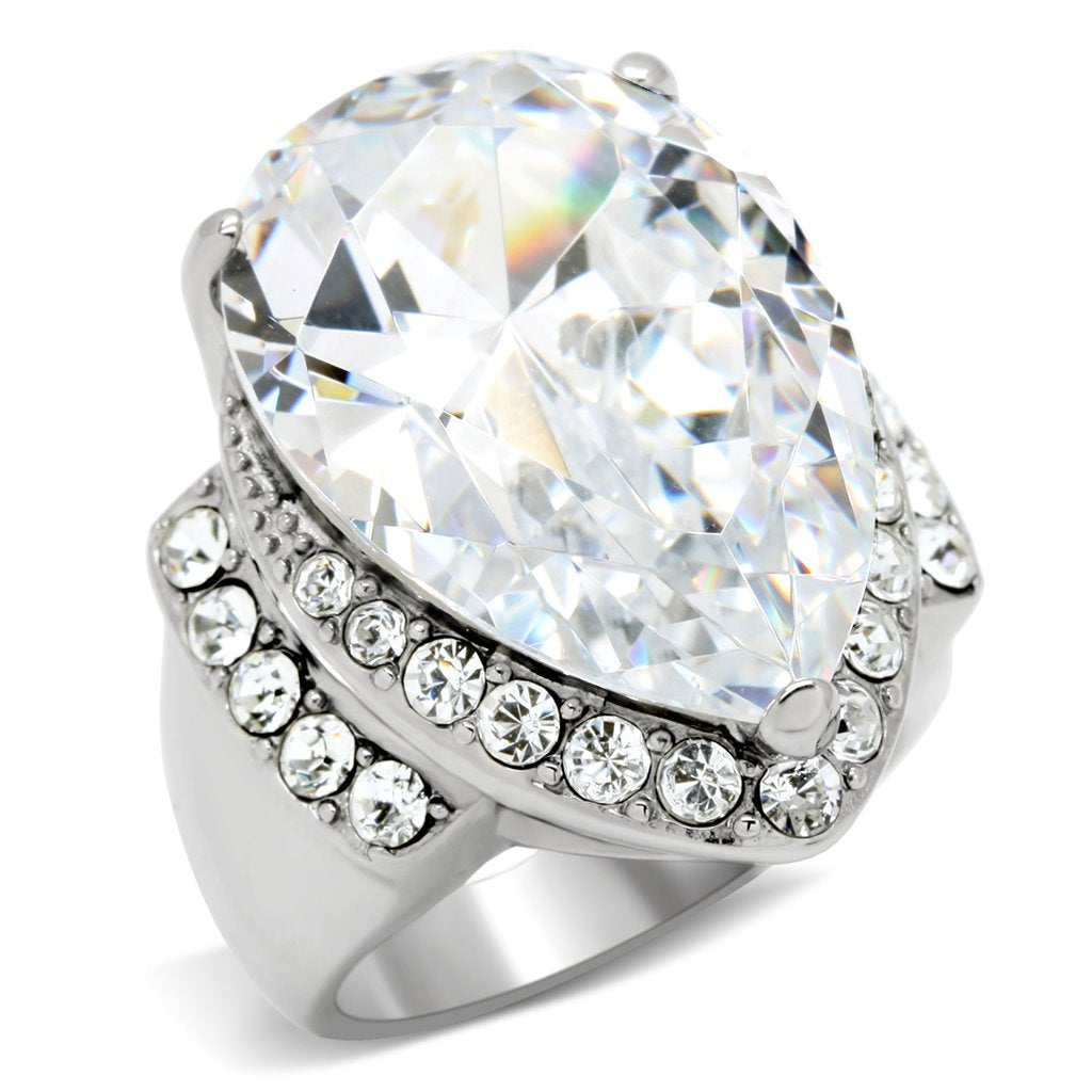 TK184 - High polished (no plating) Stainless Steel Ring with AAA Grade CZ  in Clear-0