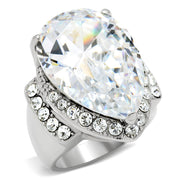 TK184 - High polished (no plating) Stainless Steel Ring with AAA Grade CZ  in Clear-0