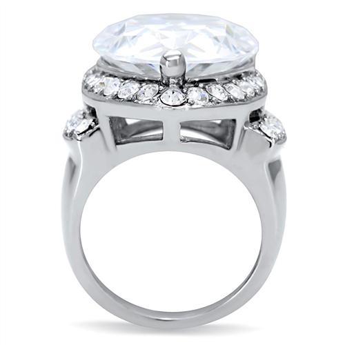 TK184 - High polished (no plating) Stainless Steel Ring with AAA Grade CZ  in Clear-3