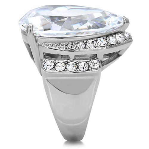 TK184 - High polished (no plating) Stainless Steel Ring with AAA Grade CZ  in Clear-4