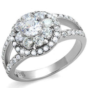 TK1855 - High polished (no plating) Stainless Steel Ring with AAA Grade CZ  in Clear-0