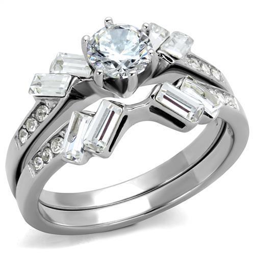 TK1856 - High polished (no plating) Stainless Steel Ring with AAA Grade CZ  in Clear-0