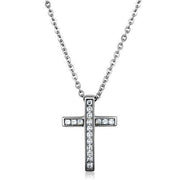 TK1858 - High polished (no plating) Stainless Steel Chain Pendant with AAA Grade CZ  in Clear-0
