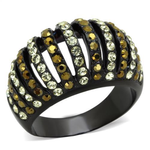 TK1865 - IP Black(Ion Plating) Stainless Steel Ring with Top Grade Crystal  in Multi Color-0