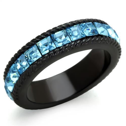 TK1867 - IP Black(Ion Plating) Stainless Steel Ring with Top Grade Crystal  in Sea Blue-0