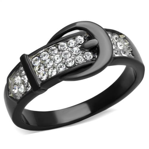 TK1868 - Two-Tone IP Black (Ion Plating) Stainless Steel Ring with Top Grade Crystal  in Clear-0