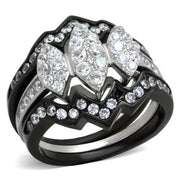 TK1869 - Two-Tone IP Black (Ion Plating) Stainless Steel Ring with AAA Grade CZ  in Clear-0
