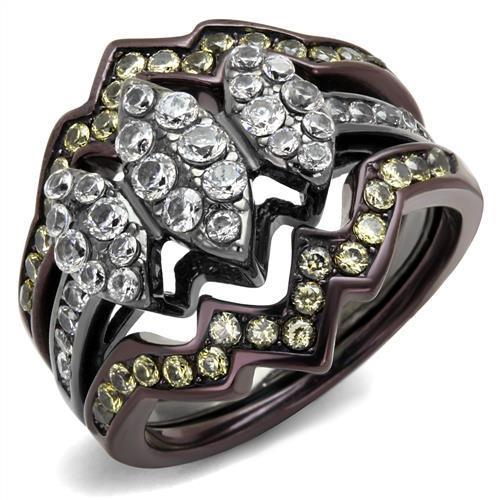 LOTK1869 - Two-Tone IP Black (Ion Plating) Stainless Steel Ring with CZ  in Clear-0