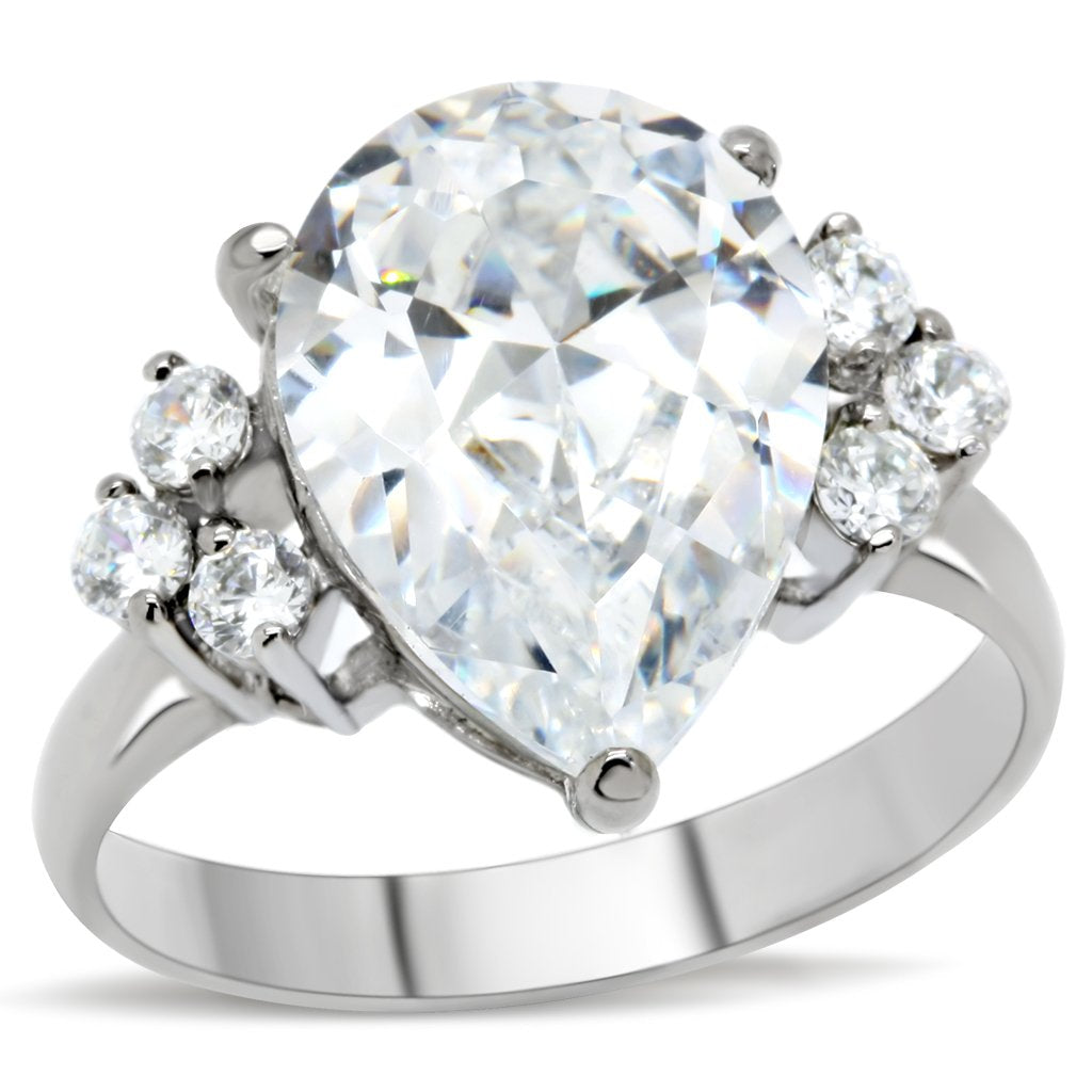 TK186 - High polished (no plating) Stainless Steel Ring with AAA Grade CZ  in Clear-0