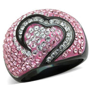 TK1871 - Two-Tone IP Black (Ion Plating) Stainless Steel Ring with Top Grade Crystal  in Light Rose-0