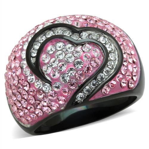 TK1871 - Two-Tone IP Black (Ion Plating) Stainless Steel Ring with Top Grade Crystal  in Light Rose-0