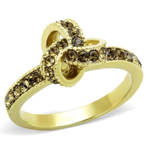 TK1874 - IP Gold(Ion Plating) Stainless Steel Ring with Top Grade Crystal  in Smoked Quartz-0