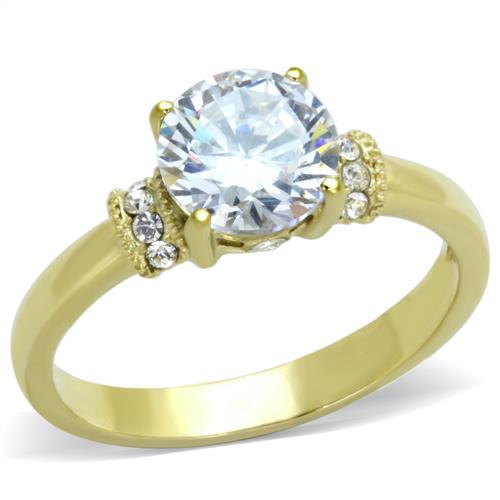 TK1877 - IP Gold(Ion Plating) Stainless Steel Ring with AAA Grade CZ  in Clear-0