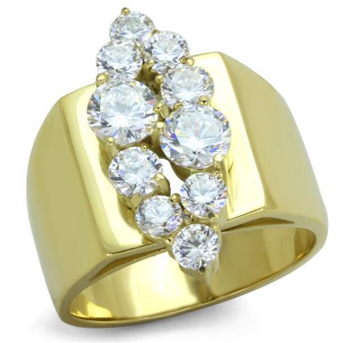 TK1879 - IP Gold(Ion Plating) Stainless Steel Ring with AAA Grade CZ  in Clear-0