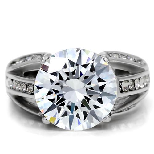TK187 - High polished (no plating) Stainless Steel Ring with AAA Grade CZ  in Clear-2