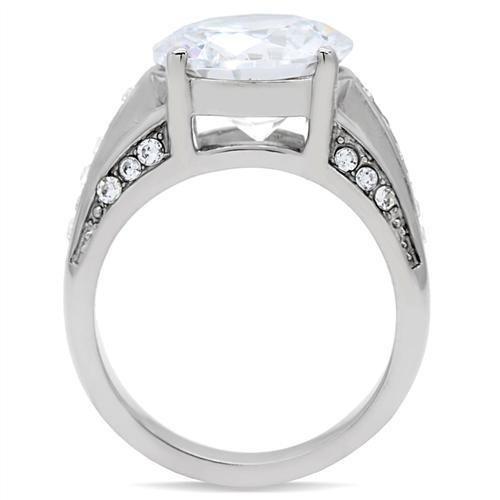 TK187 - High polished (no plating) Stainless Steel Ring with AAA Grade CZ  in Clear-3