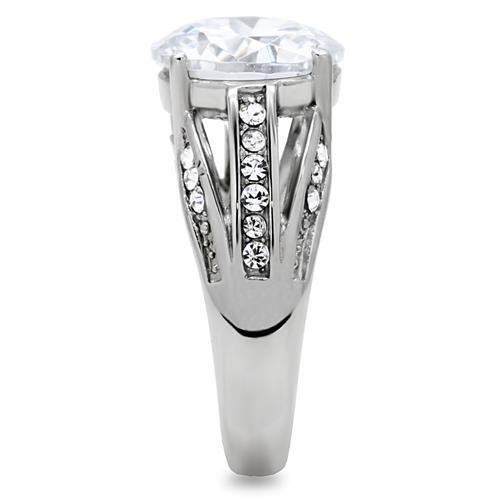 TK187 - High polished (no plating) Stainless Steel Ring with AAA Grade CZ  in Clear-4