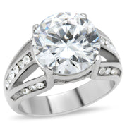 TK187 - High polished (no plating) Stainless Steel Ring with AAA Grade CZ  in Clear-0