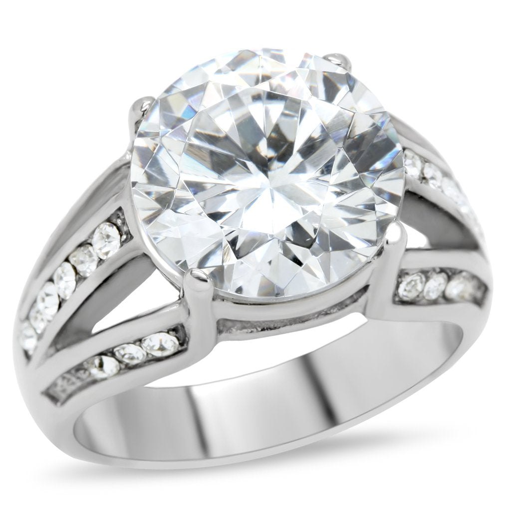 TK187 - High polished (no plating) Stainless Steel Ring with AAA Grade CZ  in Clear-0