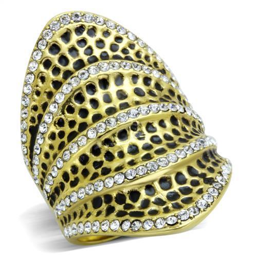 TK1887 - IP Gold(Ion Plating) Stainless Steel Ring with Top Grade Crystal  in Clear-0