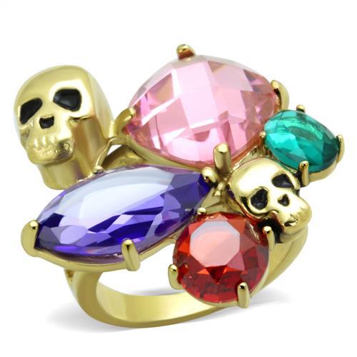 TK1888 - IP Gold(Ion Plating) Stainless Steel Ring with AAA Grade CZ  in Multi Color-0