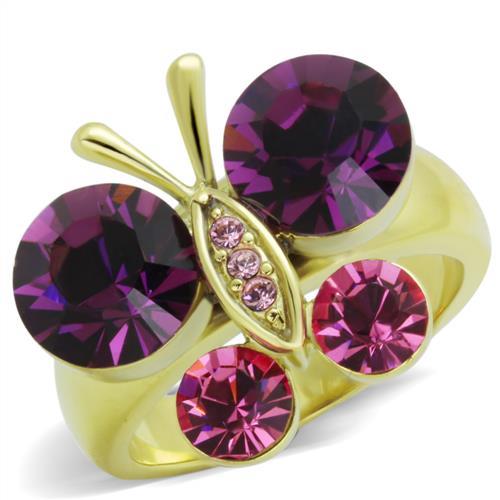 TK1889 - IP Gold(Ion Plating) Stainless Steel Ring with Top Grade Crystal  in Amethyst-0
