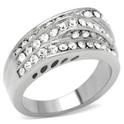 TK188 - High polished (no plating) Stainless Steel Ring with Top Grade Crystal  in Clear-0