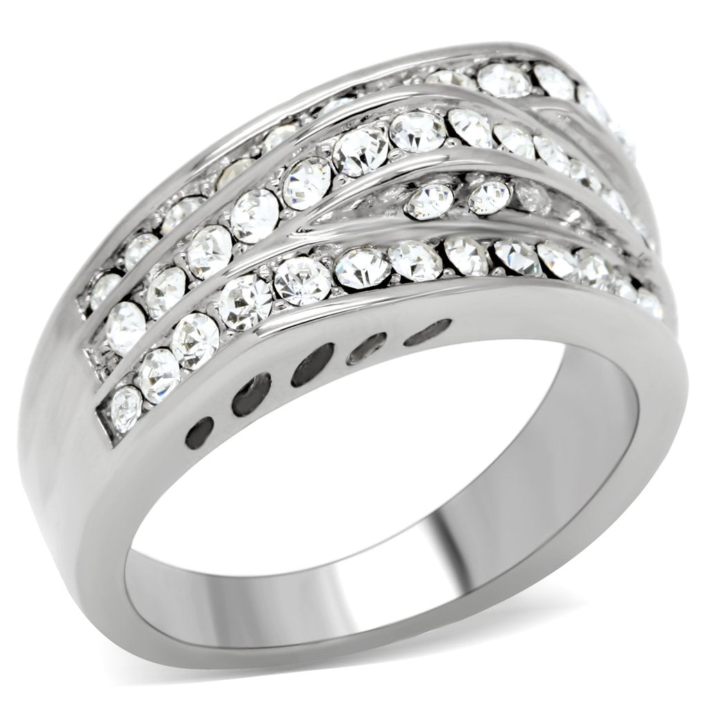 TK188 - High polished (no plating) Stainless Steel Ring with Top Grade Crystal  in Clear-0