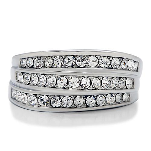 TK188 - High polished (no plating) Stainless Steel Ring with Top Grade Crystal  in Clear-2