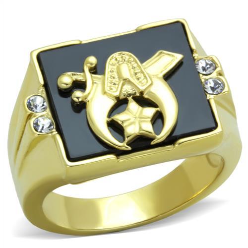 TK1890 - IP Gold(Ion Plating) Stainless Steel Ring with Synthetic Onyx in Jet-0