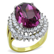 TK1892 - Two-Tone IP Gold (Ion Plating) Stainless Steel Ring with Top Grade Crystal  in Amethyst-0