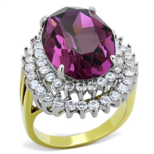 TK1892 - Two-Tone IP Gold (Ion Plating) Stainless Steel Ring with Top Grade Crystal  in Amethyst-0