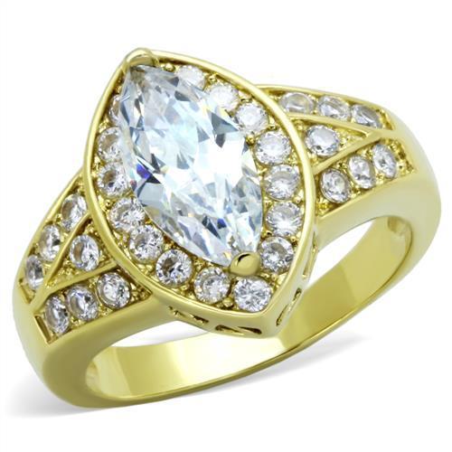 TK1896 - IP Gold(Ion Plating) Stainless Steel Ring with AAA Grade CZ  in Clear-0
