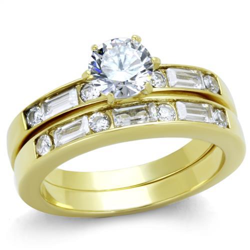 TK1897 - IP Gold(Ion Plating) Stainless Steel Ring with AAA Grade CZ  in Clear-0