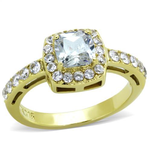 TK1899 - IP Gold(Ion Plating) Stainless Steel Ring with AAA Grade CZ  in Clear-0