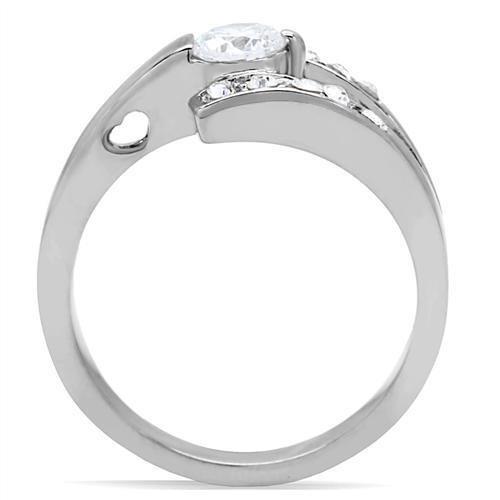 TK189 - High polished (no plating) Stainless Steel Ring with AAA Grade CZ  in Clear-3