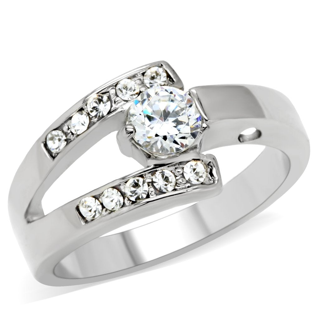 TK189 - High polished (no plating) Stainless Steel Ring with AAA Grade CZ  in Clear-0