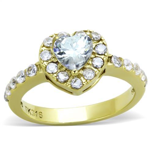 TK1900 - IP Gold(Ion Plating) Stainless Steel Ring with AAA Grade CZ  in Clear-0